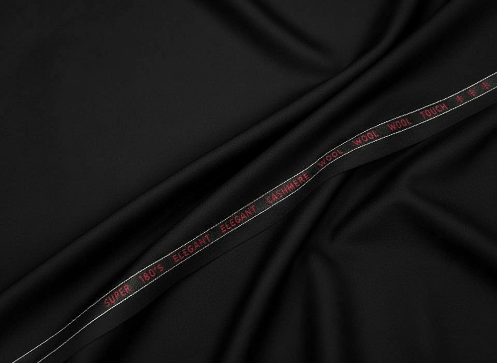 Black Solid Plain Suiting Fabric Cashmere Wool