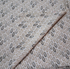 3 3/4 ydx 45″ w Polyester Crepe Fabric White w/Tan Black Gray Circles NO STRETCH