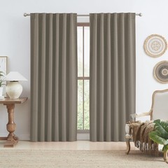 KEQIAOSUOCAI Taupe Blackout Linen Curtain Panels Back Tab, Privacy Protect Fu…