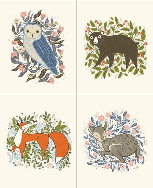36″ X 44″ Panel Woodland Wonder by Gingiber Cream Cotton Fabric Panel D407.41