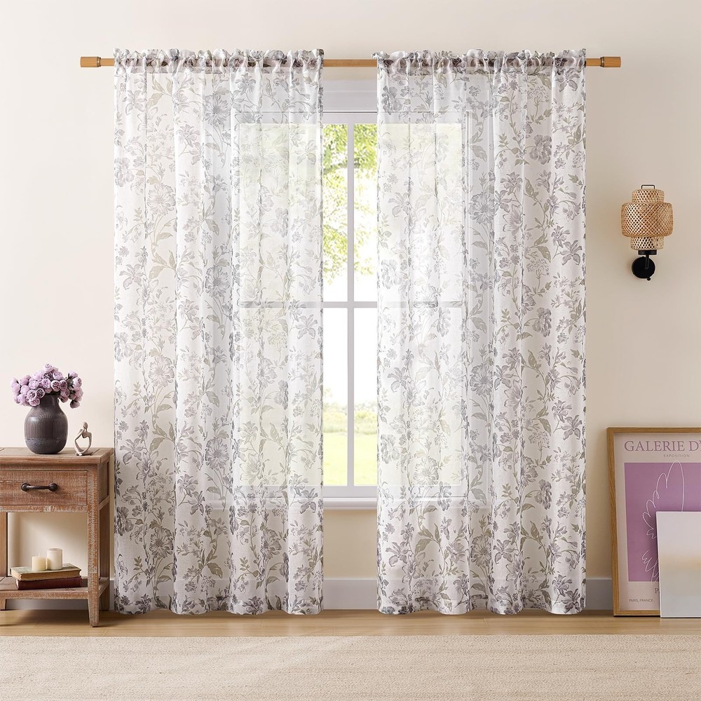 Ash Floral Curtains 90 Inches Long 2 Panels for Living Room Vintage Farmhouse…