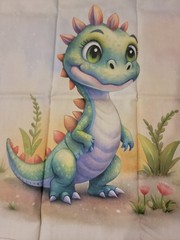 Cotton fabric 6 baby dragons, each square is 13 x 13 inches