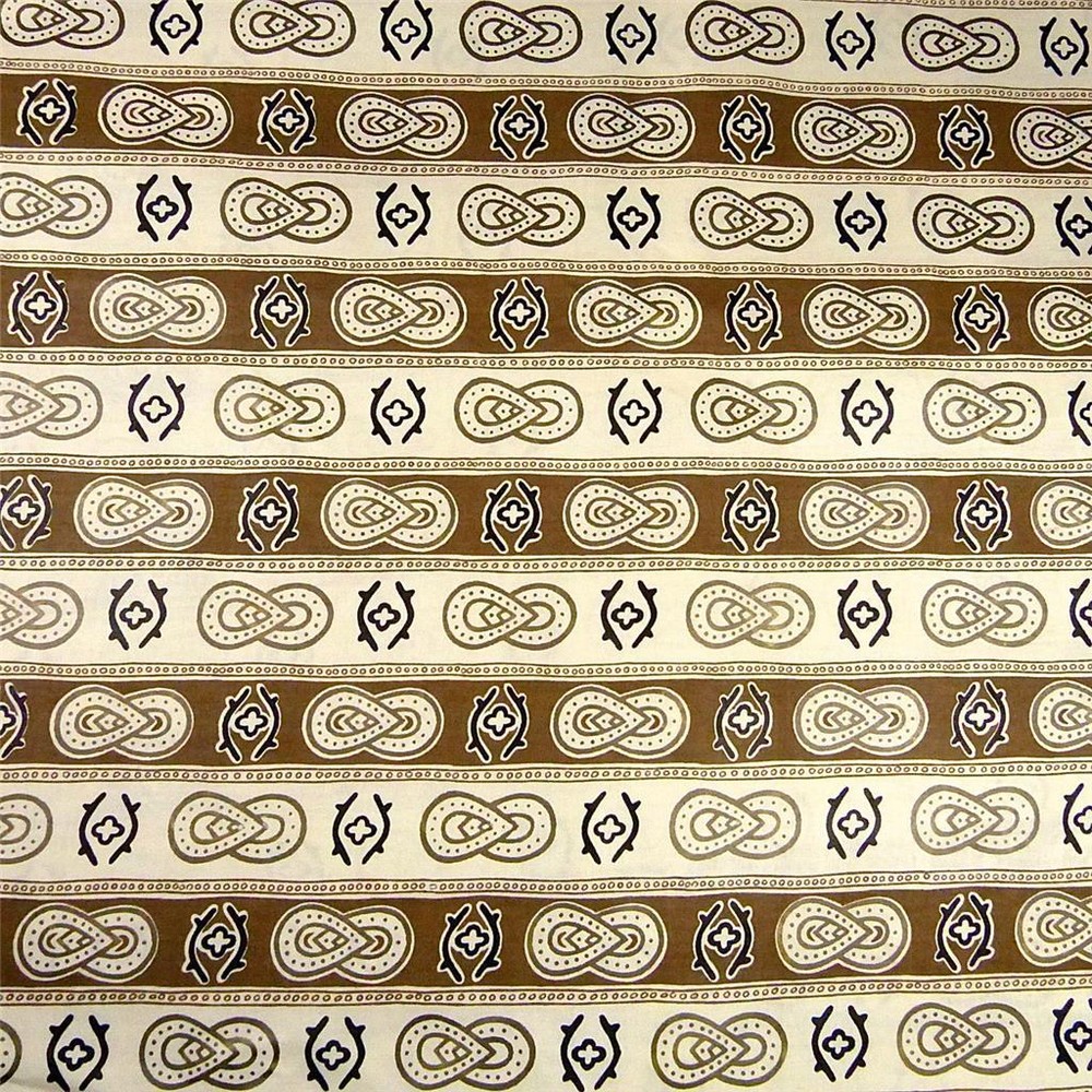 Vintage Polished Cotton, Egyptian Design Metallic Gold Brown Ivory Per 1/2 Yd