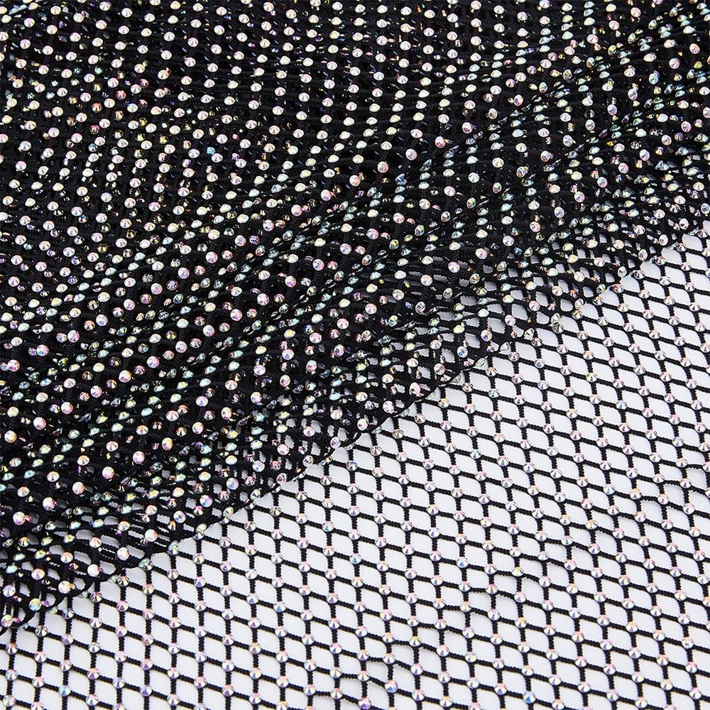 SUPERFINDINGS Rhinestones Mesh Fabric Crystal Bling Shiny 1.5×0.3m, Black
