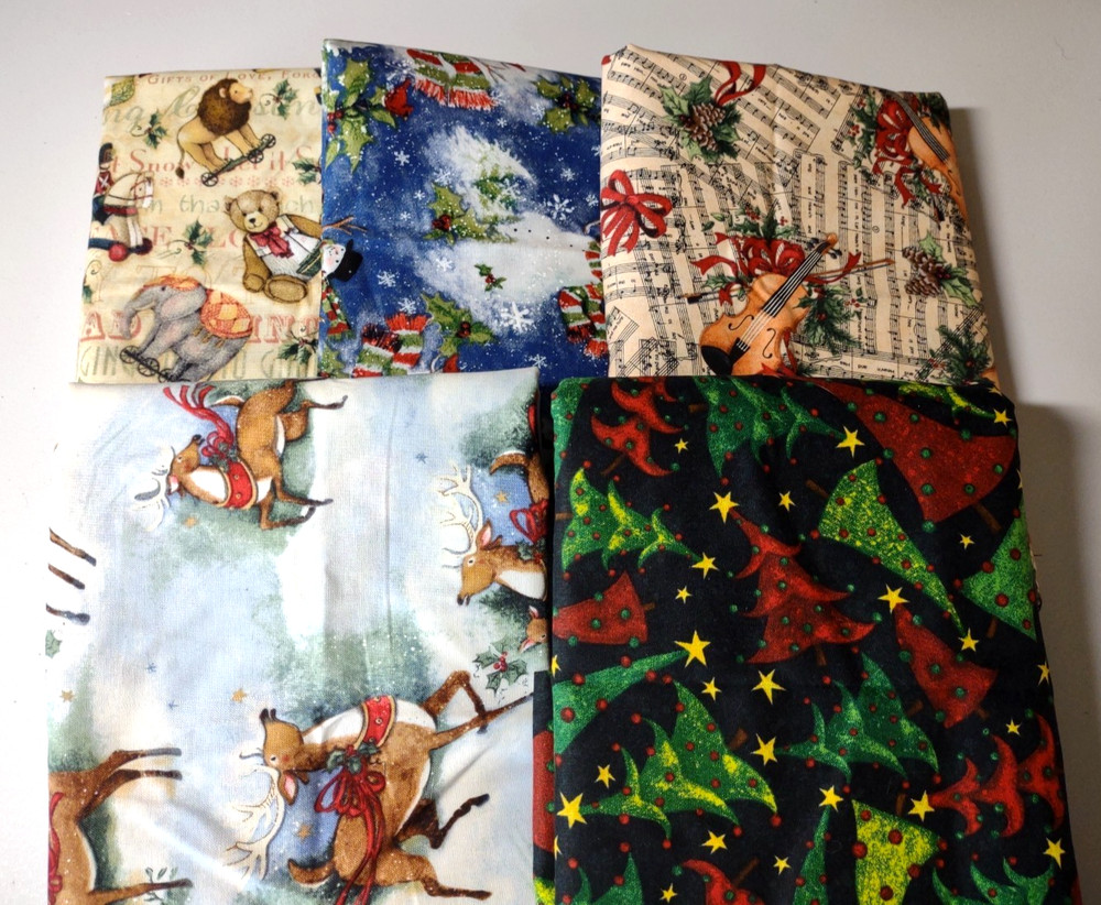 Cotton Quilt Fabric Lot of 5 Christmas Holiday Winter Susan Winget Prints 6+ yds