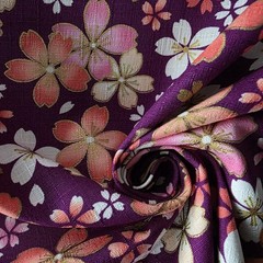 Sakura in Pinks/Cream on Purple Japanese Cotton Dobby Shirting – Gold Metallic