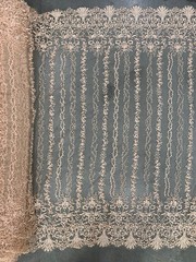 Daphne PEACH Faux Pearls Beaded Flowers and Vines Lace Embroidery on Mesh Fabri