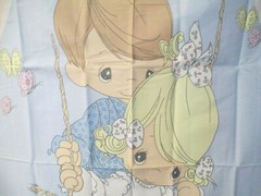 FABRIC NEW Precious Moments Quilt Panel Boy & Girl on a Swing; Pastels $10.95