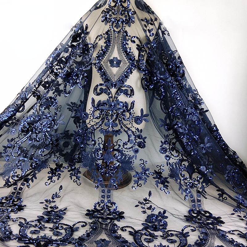 90 120CM Lace Mesh Fabric Sequin Embroidered Glitter for Evening Dress Cheongsam