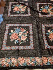 Vtg VIP Cranston Print Works Floral & Black Print Fabric 14 Squares 3 pieces