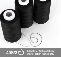 ilauke 4 x 3000 Yards Serger Thread Spools Black Polyester Sewing