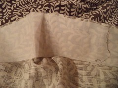 Decorator Fabric sewn into Drapery panels Brown and off white normal weight
