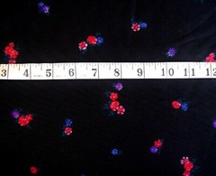 1 + Yard Red Blue Purple Flowers on Black Silky Poly- Knit Fabric 57″ X 60″