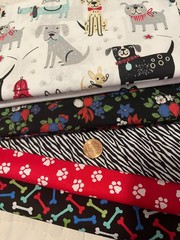 5 Pc Cute Dog Print Cotton Coordinates Red Blue White Green Scraps Pieces 12 Oz