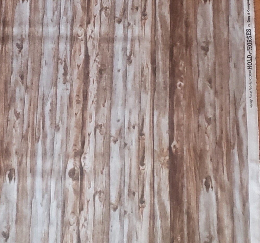 Penny Rose Fabrics WOOD PRINT 1/2 yd cotton GRAIN fencing HOLD Your HORSES Coll