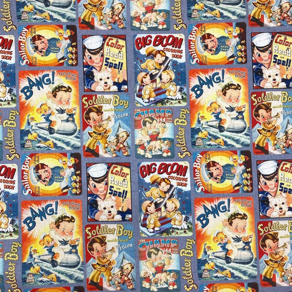 Vintage Retro Style Sailor Boy Cartoon Nursery Sewing Cotton Quilting Fabric