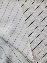 Stamped Beige Windowpane Blue Green Plaid Crepe Flowy Fabric 38.5″w X 60″ 1.6yd