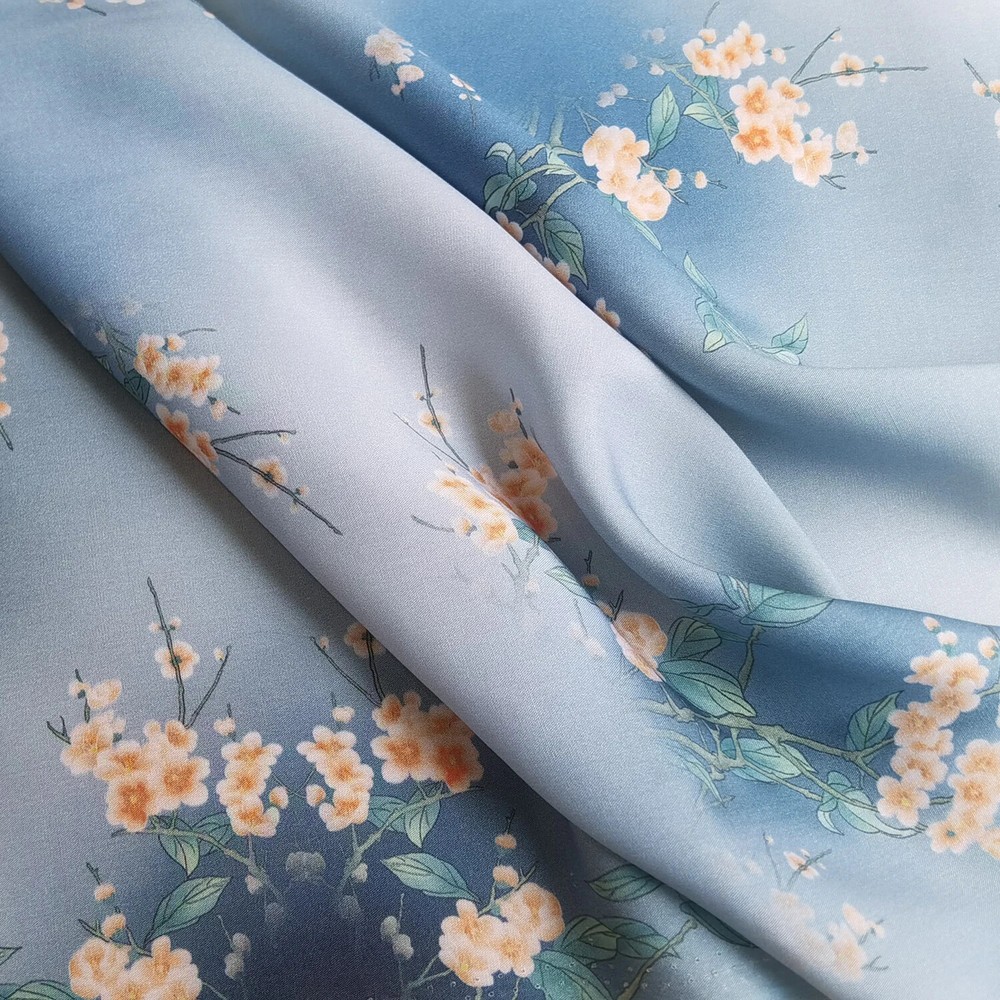 55” Wide By Yards Blue Floral Rayon Viscose Fabric For Dress Shirt Sewing