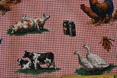 By 1/2 Yd, Farm Animals on Red & Cream Gingham Quilt Cotton, Cranston, P40