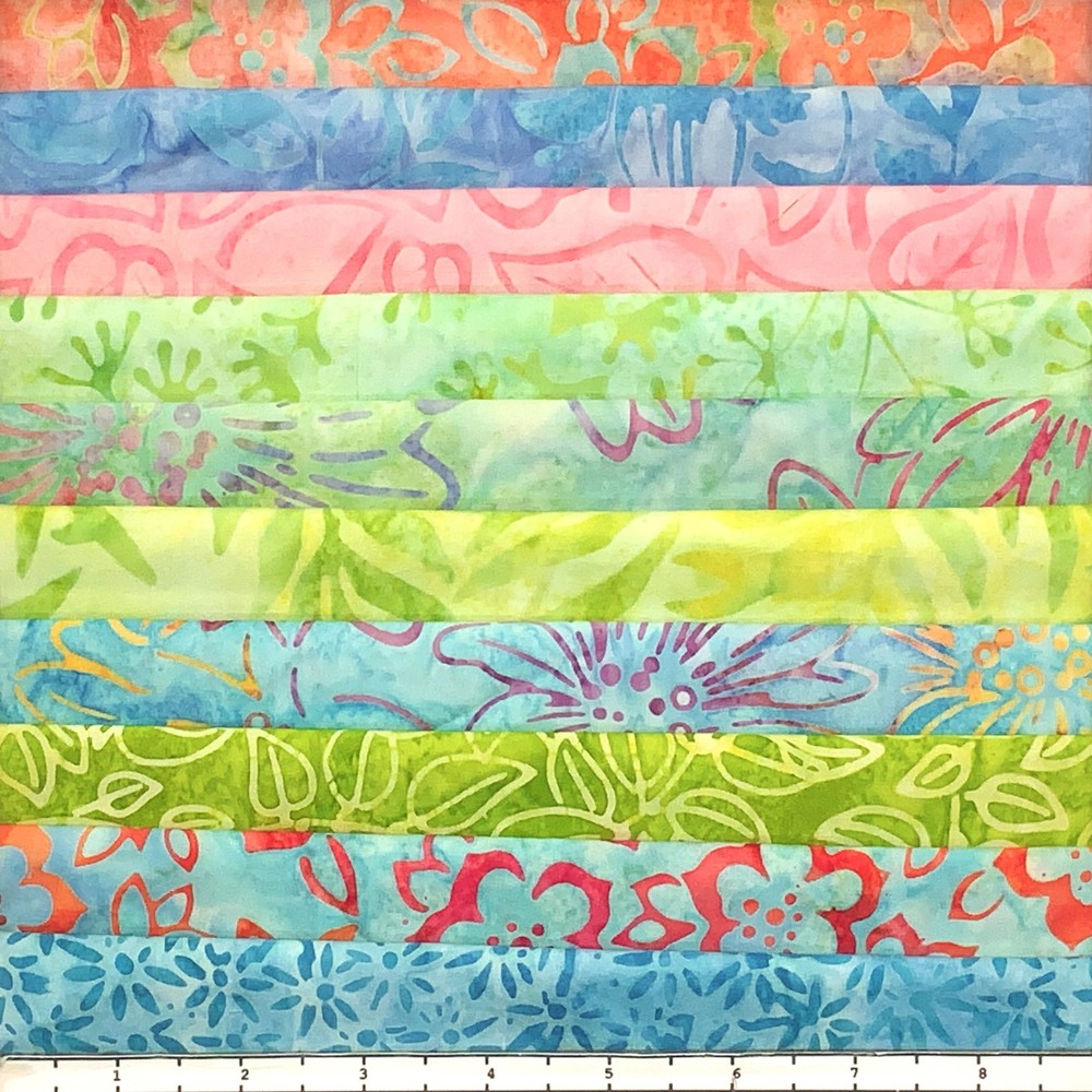 Lot 10 Fat Quarters Bouquet #2 Batik Lunn Fabric FQ Pack 100% Cotton Flowers