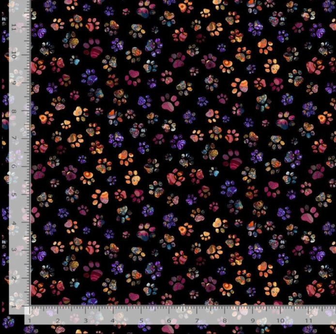 Cotton Calico Cat Floral Paw Prints Cat Paws Blooms Fabric Print by Yard D381.68