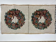 2 Tapestry Pillow Floral Wreath Panels Bow Burgundy 14×14 Throw Pillow