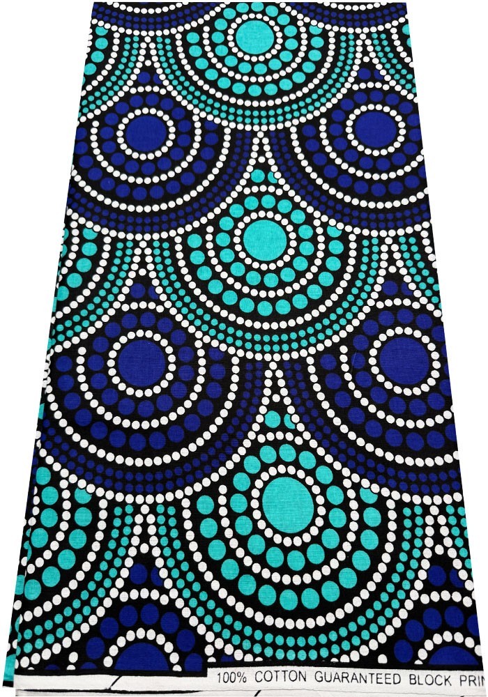 Blue Turquoise Dotted Print African Wax Fabric- 45″ width sell by 6 yards