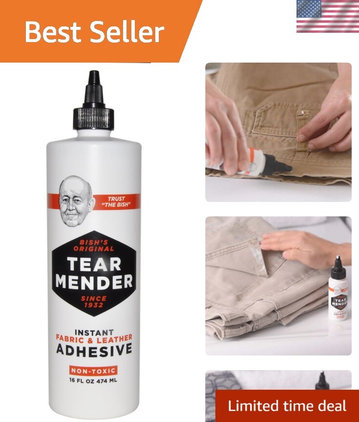 Bish’s 16 Oz Instant Fabric & Leather Adhesive – Waterproof, Quick-Dry Bond