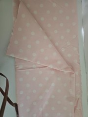 Fabric Remnant Material 24×90″ Cut Stains Fade Peach Pink Polka Dot Distressed