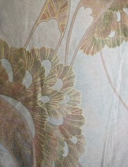 Vtg BTY Texoprint Netherlands Drapery Fabric Floral Satin Finish W/Gold Art Deco
