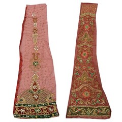 Sanskriti Saskriti Vintage Combo Of Design Fabric Hand Beaded Craft Dark Red Dre