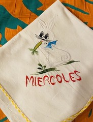 Handcrafted ” DAYS OF WEEK” SPANISH- EMBROIDERED DISH CLOTHS.SET OF FOUR.