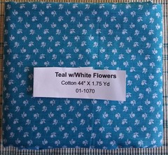 Fabric Teal with White Flowers 1.75 yd
