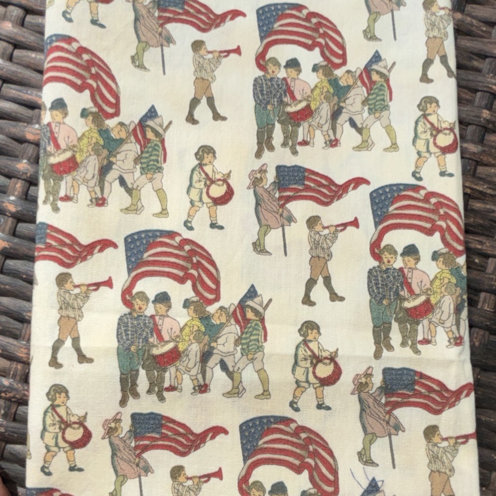 Indygo Junction Cotton Fabric Americana American Flag Print Cream Red Blue 17×22