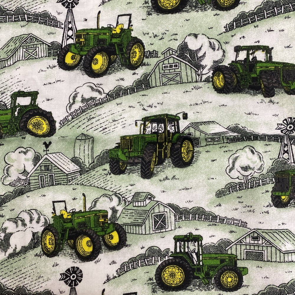 Vintage John Deere Tractor Fabric 44 in w x 33 in l Remnant Cotton Barn Green