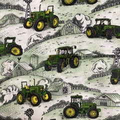 Vintage John Deere Tractor Fabric 44 in w x 33 in l Remnant Cotton Barn Green