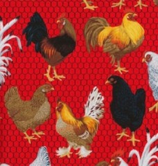 Red Chickens – Roosters Novelty Fabric by Fabric Traditions, Half Yard