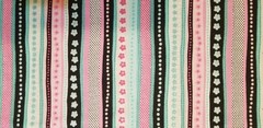 BTHY Stripe Cotton Fabric Touch Of Glitter On Flower Pink Black Aqua Pretty New!