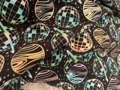 Holographic Disco Planets Cotton Knit Fabric 57” Wide by Pop! 6yd Cont Piece