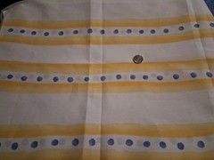 Yellow And White Stripes Blue Polka Dots Polyester Cotton Blend Fabric 17″ X 80″