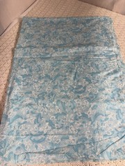 Vintage Blue White Flocked Swiss Dot Floral Fabric Pinafore Dress 44” X 128”