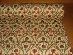 Art Nouveau Pugin Red Blue Gold Jacquard Curtain Upholstery Cushion Fabric