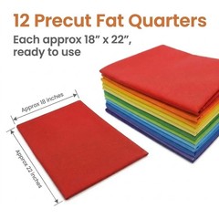 12 Precut Cotton Fabric Quilting Fat Quarters Bright Rainbow Colors