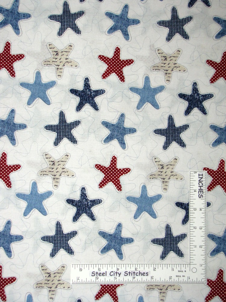 Nautical Starfish Sea Ocean Fabric Last Yard Beach Star Fish Cotton Anchors Away