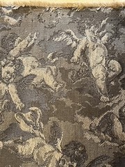 VTG Antique French Cherubs Damask Jacquard Interiors Fabric ~ Sage Olive Rare