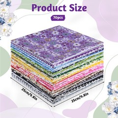 Lyksgir 70 Pcs 10×10 Inch Cotton Fabric Squares Multicolor Printed Quilting