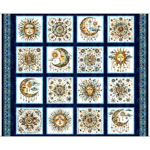 Bohemian Sunrise By Quilting Treasures – Navy Celestial Patches Panel #31087-N