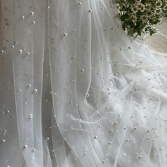 DIY Princess Dress Beaded Mesh Lace Fabric Evening Wedding Dress Sheer Curtain