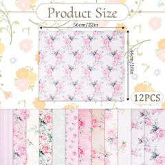 12pcs Pink Rose Cotton Fabric Bundle 18×22 Inch Quilting Fat Quarters DIY Crafts