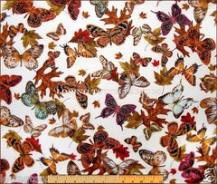 BENARTEX KANVAS STUDIO AUTUMN BUTTERFLIES LEAVES GOLD ETCH FABRIC 1/2 YD 18X44″